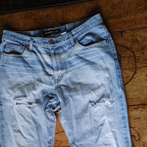 Express Distressed Jeans Womens size 13/14 L Low rise Boot Cut RIpped raw hem - Picture 1 of 6